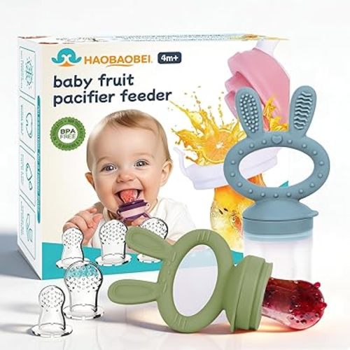 Baby Solids/Frozen Fruit Feeder Pacifier, Infant Teether Toy 4M+, BPA-Free Silicone Pouch & Nipple, Safely Introduce Solids, Teething Relief, 2-Pack