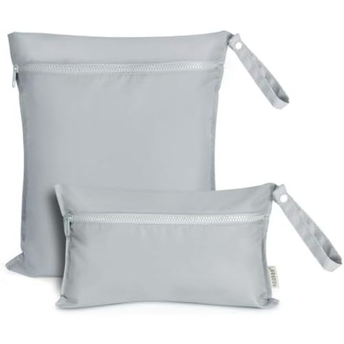 haakaa Waterproof Wet Bags for Baby, Wet Dry Bags for Diaper Bag, Travel, Swimsuit, Beach, Pool, Pump Parts, Stroller, Daycare,Yoga, Grey, 2 Pack