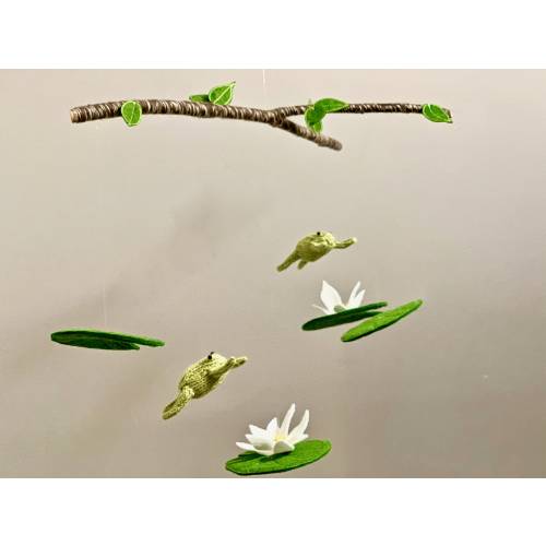 Frog Baby Mobile, Natural Fiber Gender Neutral Nursery Decor