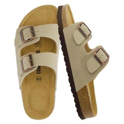 CUSHIONAIRE Lane Cork Footbed Sandals for Women–Comfortable Double Buckle Slip-On for Women Footwear STONE 9.5