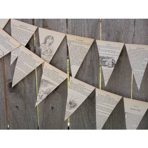 Upcycled Book Bunting - Charlotte&#39;s Webb - Party decoration, baby shower bunting, garland, upcycled - Paper Decor -  Ready to ship
