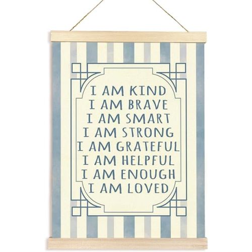Hiuwevt Boy Nursery Wall Art, I Am Kind Inspirational Poster Hanger Frame, Blue Positive Affirmations Wall Art Home Decor for Toddler Boys Room Bedroom Nursery Playroom, 12x16 Inch