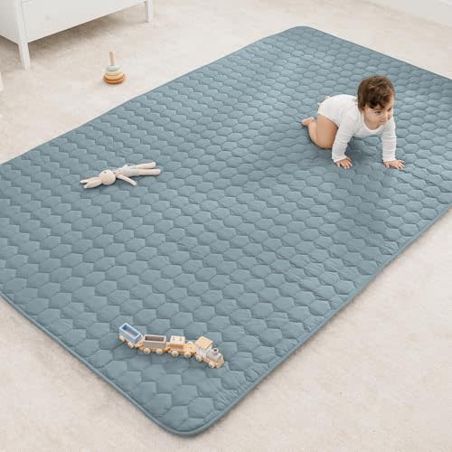 Comfy Cubs Premium Play Mat, Rectangle (Large) 60” x 96” - Soft and Comfortable Kids & Toddler Play Mat with Non-Slip Bottom - Plush Quilted Top Baby Mat for Floor for Playtime - Pacific Blue