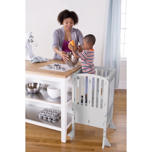 Contemporary Kitchen Helper Stool with 2 Keepers - Gray
