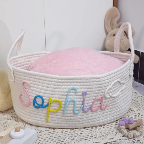 Personalized Baby Basket, Personalized Handmade baby basket, Baby Shower Gift Basket, Rope Cotton Baby Gift Basket, Newborn Basket