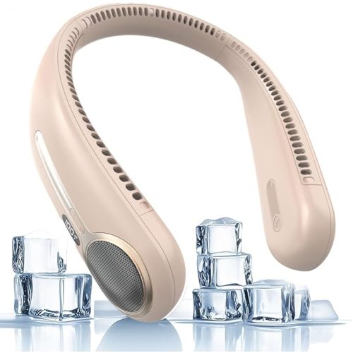 Portable Neck Fan,Hands Free Personal Wearable Bladeless Fan,6000mAh USB Rechargeable,360° Cooling,LED Display,4-Speeds,Birthday Gifts for Men Women Dad Mom,Fathers Day,Mothers Day Gifts (Brown)