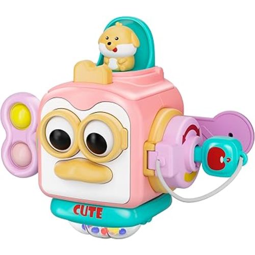 Montessori Toys for 1 Year Old Girl, Busy Board Cube for Girls,Baby Travel Sensory Toys for Toddlers 1-3, Fine Motor Skills Educational Toys, Birthday Gifts for 6 9 10 12 18 Girls