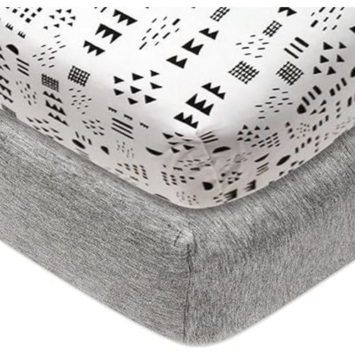 HonestBaby 2-Pack Organic Cotton Fitted Crib Sheets, Pattern Play/Heather Gray, One Size