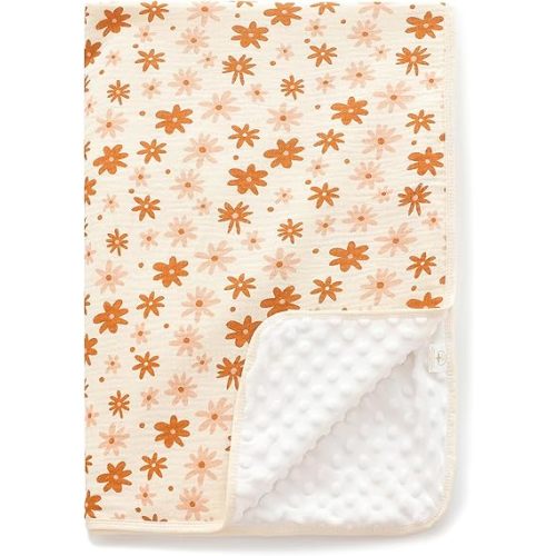 Sea Zaela Baby Blanket for Unisex Boys Girls Nursery Minky Blankets with Muslin Cotton Front Dotted Fleece Backing Double Layer Bed Throws Pattern Daisy