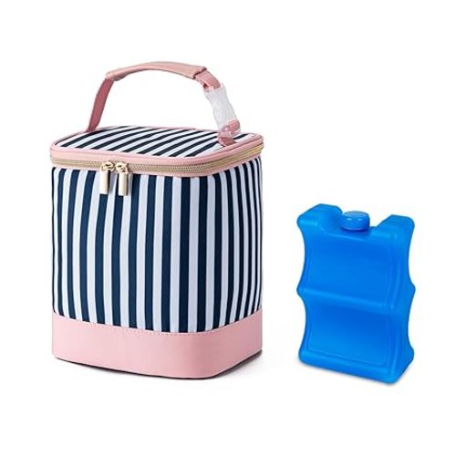 BABEYER Breastmilk Cooler Bag with Ice Pack Fits 4 Baby Bottles Up to 9 Ounce, Baby Bottle Cooler Bag Suitable for Nursing Mom Daycare, Straps