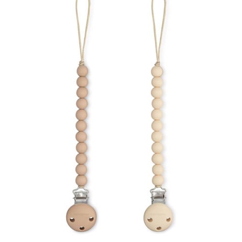 Comfy Cubs Pacifier Clips 2 Pack - 100% Food Grade Silicone Baby Pacifier Clips, BPA & PVC Free - CPSIA Certified, Lightweight and Flexible Baby Gifts - Beige & Light Beige
