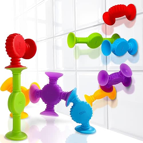 BUNMO Suction Bath Toys - Stocking Stuffers for Kids - No Mold Bath Toy - Hours of Fun - Fine Motor Skills - Stimulating & Addictive Sensory Suction Toy - Non-Mouthable Toy 3+ - Textured 10 Pack
