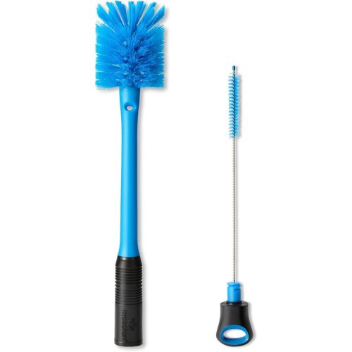 2-in-1 Water Bottle Brush Cleaner and Twist N' Hide Straw Brush with Removable Head for Cleaning Sport Bottles, Mugs, Straws, Glasswares, Flasks, Wine Decanters, Breezy Blue, 1 Pack