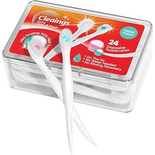 cleaings® Mini Brushes-Disposable Toothbrushes with Toothpaste and Pick for Work or Travel, 24 Count (Mint Flavor(Pack of 1))