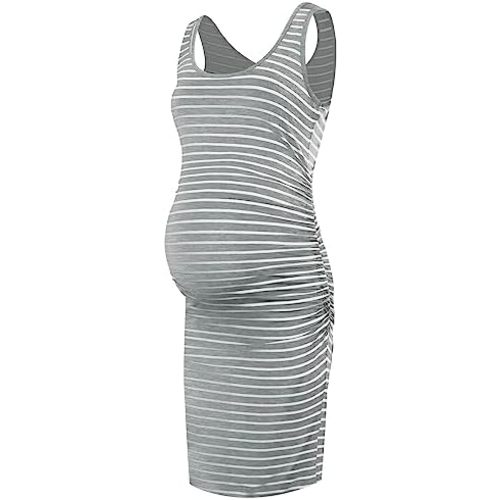 Smallshow Women's Maternity Dress Summer Ruched Pregnancy Tank Dress Clothes