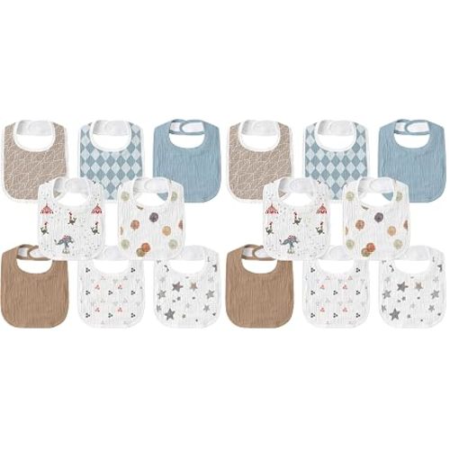 Muslin Bibs for Baby Boy, Adjustable Fit for Drooling and Teething Toddler | 8Pk, 100% Cotton Surface & Multi-Layer Absorbent Core, Shrink-resistant & Fade-Proof, Gentle on Sensitive Newborn skin
