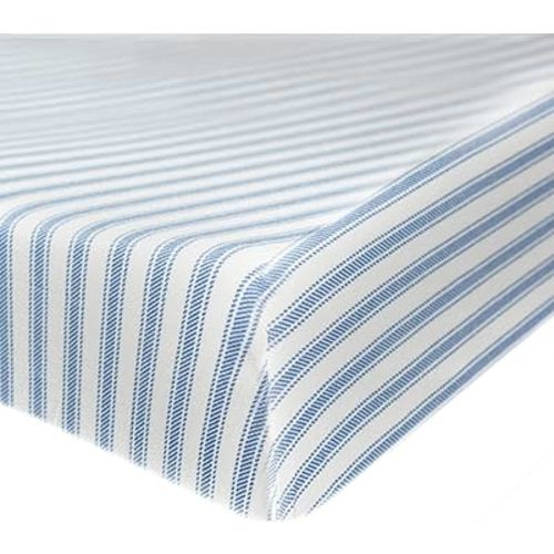 HonestBaby Fitted Crib Sheets Fits Standard Mattress Bassinet, Mini Prints 100% Organic Cotton Baby Boys, Girls, Unisex, Blue Ticking Stripe, One Size