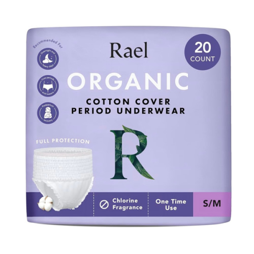 Rael Disposable Underwear for Women, Organic Cotton Cover - Postpartum Essentials, Leak Locker, Unscented, Maximum Coverage (Size S-M, 20 Count)