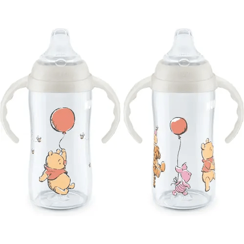 NUK Learner Cup, 10 Oz, Pack of 2, Pooh Bear – Soft Spout, Easy-Grip Handles, BPA Free, Spill Proof Transition Sippy Cup
