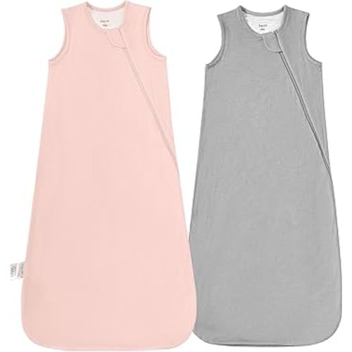 Supersoft Rayon Made from Bamboo Sleep Sack 6-12 Months 1.0 Tog Toddler Sleep Sack Baby Wearable Blanket with 2-Way Zipper Unisex Sleeping Bag for Babies All-year-around (2 Pack) Pink & Gray