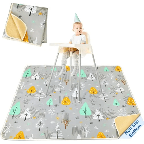 Basumee Splat Mat High Chair Mat Waterproof Baby Play Splat Mat for Under High Chair Food Catcher Highchair Mat for Floor Non Slip Bottom, Gray Tree, 46x42 Inches