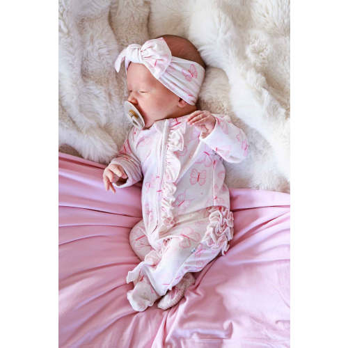 Ruffle Zipper Footie in Blooming Butterflies | Caden Lane