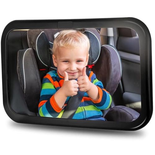 Extra Large Baby Car Mirror, Safety Car Seat Mirror for Rear Facing Infant, Wide View Shatterproof Adjustable Acrylic 360°for Backseat, Secure, Shatterproof, Fully Assembled, Black