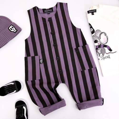 SMOKEY LILAC & BLACK STRIPE OVERALL DUNGAREES
