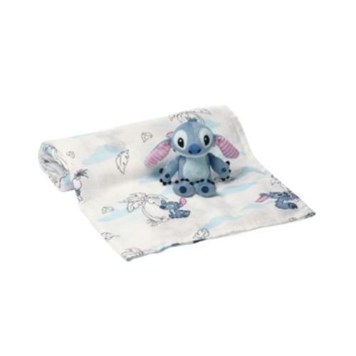 Baby Disney Stitch Luxury Muslin Swaddle Blanket & Plush Toy Gift Set
