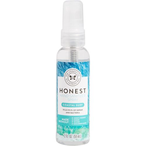 The Honest Company Plant-Based Hand Sanitizer Spray | Kills 99.9% of Germs | Hypoallergenic, Quick-drying + Moisturizing | Coastal Surf, 2 fl oz
