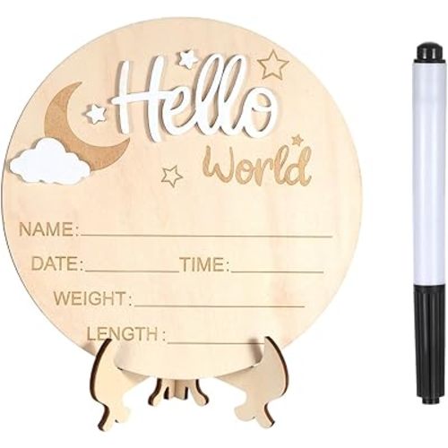 Welcome Baby Sign, Birth Announcement Sign, 6 inch Wooden Hello World Baby Name Announcement Signs for Hospital Nursery Photo Props Babys Shower
