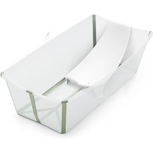 Stokke Flexi Bath X-Large Bundle, Transparent Green - Spacious Baby Bathtub + Newborn Support - Lightweight, Foldable & Easy to Store - Best for Ages 0-6