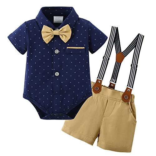ZOEREA Baby Boy Clothes Suit Infant Short Sleeve Gentleman Outfits Dress Shirt+Bowtie+Suspender Shorts 0-18M