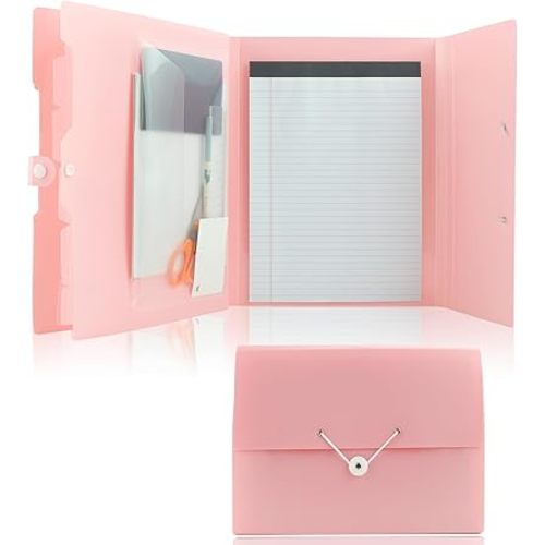 Accordion File Organizer, 6 Pocket Pink Expanding File Folder with Notebook & Storage Bag, Versatile Document Organizer for Letter Size/A4 Paper, Portable Accordion Folder for Office/School