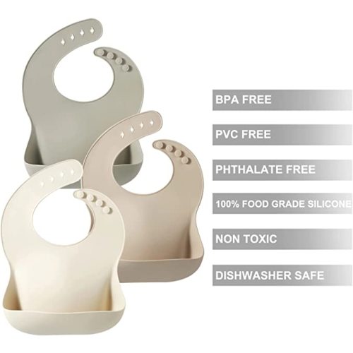 PandaEar Silicone Baby Bib for Girls Boys| Adjustable Waterproof Eating Bibs| BPA Free Soft Durable Silicone Bibs for Babies & Toddlers with Large Pocket Food Catcher
