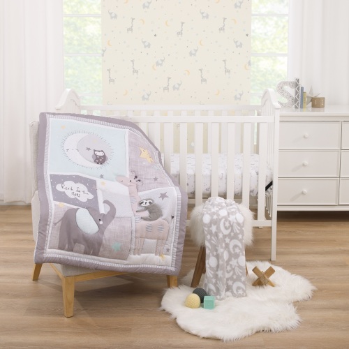 Parent's Choice Celestial 3 Piece Crib Bedding Set, Grey, Elephant, Sloth, Comforter, Sheet, Blanket, Infant