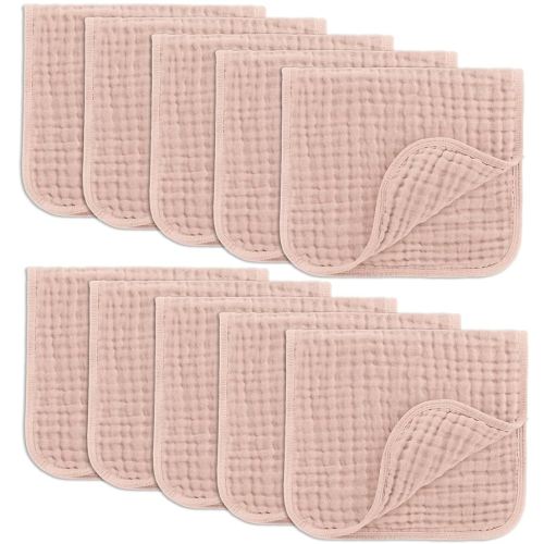 Comfy Cubs Muslin Burp Cloths 20" x 10", Pack of 10 - Large, 6-Layer, Ultra Absorbent 100% Cotton for Baby Drool and Messes - Soft, Safe & Gentle Baby Burp Cloths for Boys & Girls - Blush