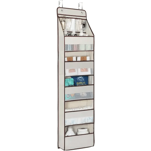 Univivi Door Hanging Organizer Nursery Closet Cabinet Baby Storage with 5 Large Pockets and 3 Small PVC Pockets for Cosmetics, Toys and Sundries (6 Layers - Beige)…
