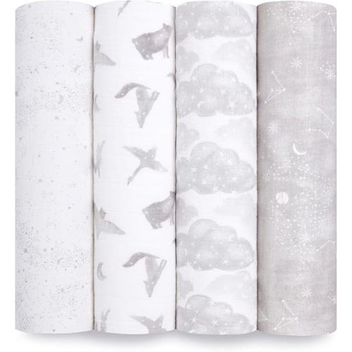 aden + anais Swaddle Blanket, 100% Organic Cotton Blankets for Girls & Boys, Baby Receiving Swaddles, Ideal Newborn & Infant Swaddling Set, 4 Pack, Map The Stars
