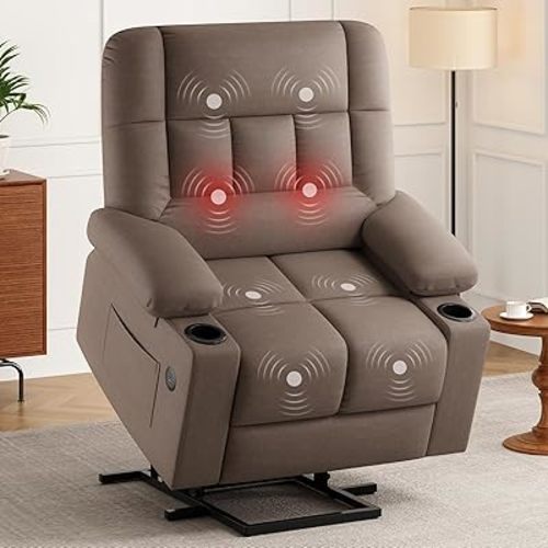 Soohow Oversized Power Lift Recliner Chair with Massage and Heat for Elderly Big and Tall, Large Fabric Recliner Wide Electric Recliner Chair with USB Ports, Cup Holders, Side Pockets