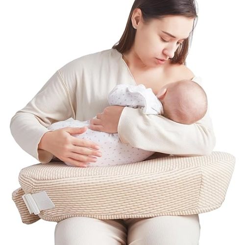 Qsteheml Nursing Pillow for Breastfeeding,Breast Feeding Pillow for Women,Enhanced Comfort &Support for Mom & Baby, Adjustable Waist Strap, Removable Cover,Baby Feeding Pillow for Newborn,Beige