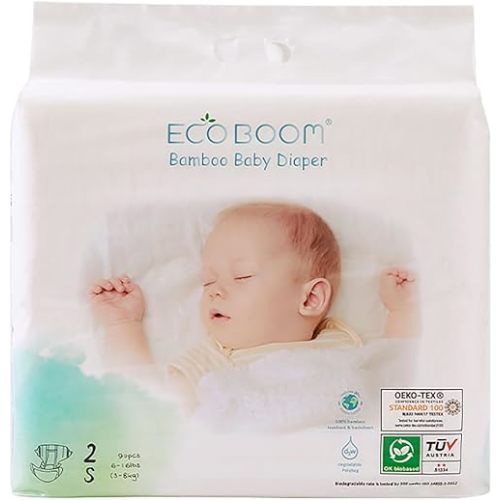 ECO BOOM Diapers, Viscose from Bamboo Diapers, Natural Soft Disposable Nappies for Infant, Size 2 Suitable for 6 to 16lb (Small - 90 Count)