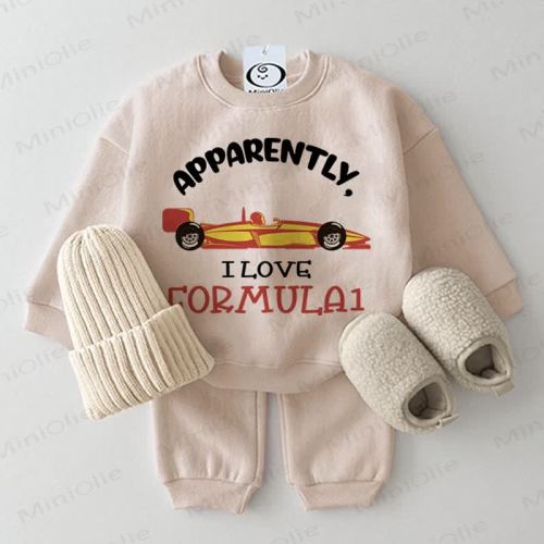 APPARENTLY I LOVE FORMULA 1 Baby Car Beige 2-piece Set