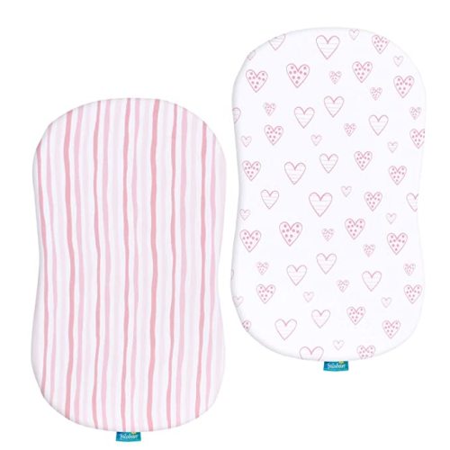 Bassinet Sheets Compatible with Halo Bassinest Swivel, Flex, Glide, Premiere & Luxe Series Sleeper, 100% Jersey Knit Cotton Sheets, Hourglass Bassinet Mattress Sheet, Pink Print for Baby