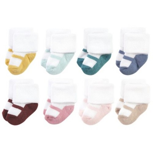 Hudson Baby Infant Girls Cotton Rich Newborn and Terry Socks, Soft Earth Tone Shoes, 0-6 Months