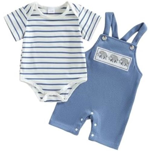 Newborn Baby Boy Summer Clothes Short Sleeve Romper Jumpsuit and Overall Shorts Set 2 Piece Outfit