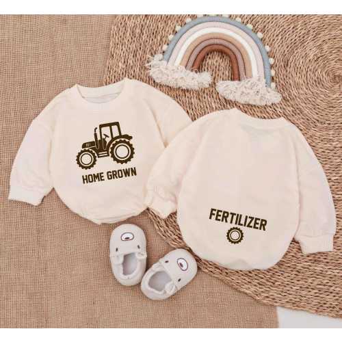 Home Grown Baby Romper Sweatshirt, Little Farmer Baby boy, Farm Life Tractor Gift, Minimalist Baby Clothes, Baby Boy Clothes, Country Baby