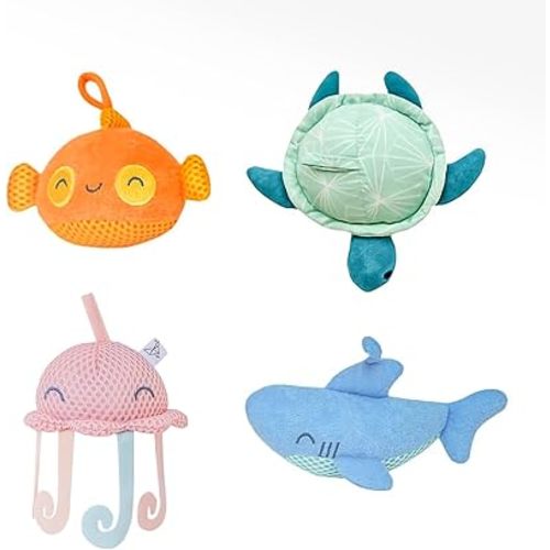Copper Pearl Plush Bath Toy Set: Huggable Bath Toys for Babies and Toddlers, Floating Bath Toys with Hanging Loops to Dry, Includes Oceana Characters Skip, Finn, Cora & Wade