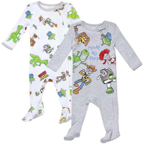 Disney Pixar Toy Story Newborn Baby Boys 2 Pack Zip Up Footed Sleepers