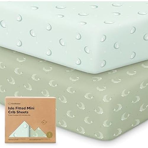 Pack and Play Sheets Fitted - 2-Pack Mini Crib Sheets for Pack N Play Mattress 38x26, Soft & Cozy, Neutral Toddler Playard Bedding, Snug Fitted Mini Baby Crib Mattress Cover Boy, Girl (Lunaris)